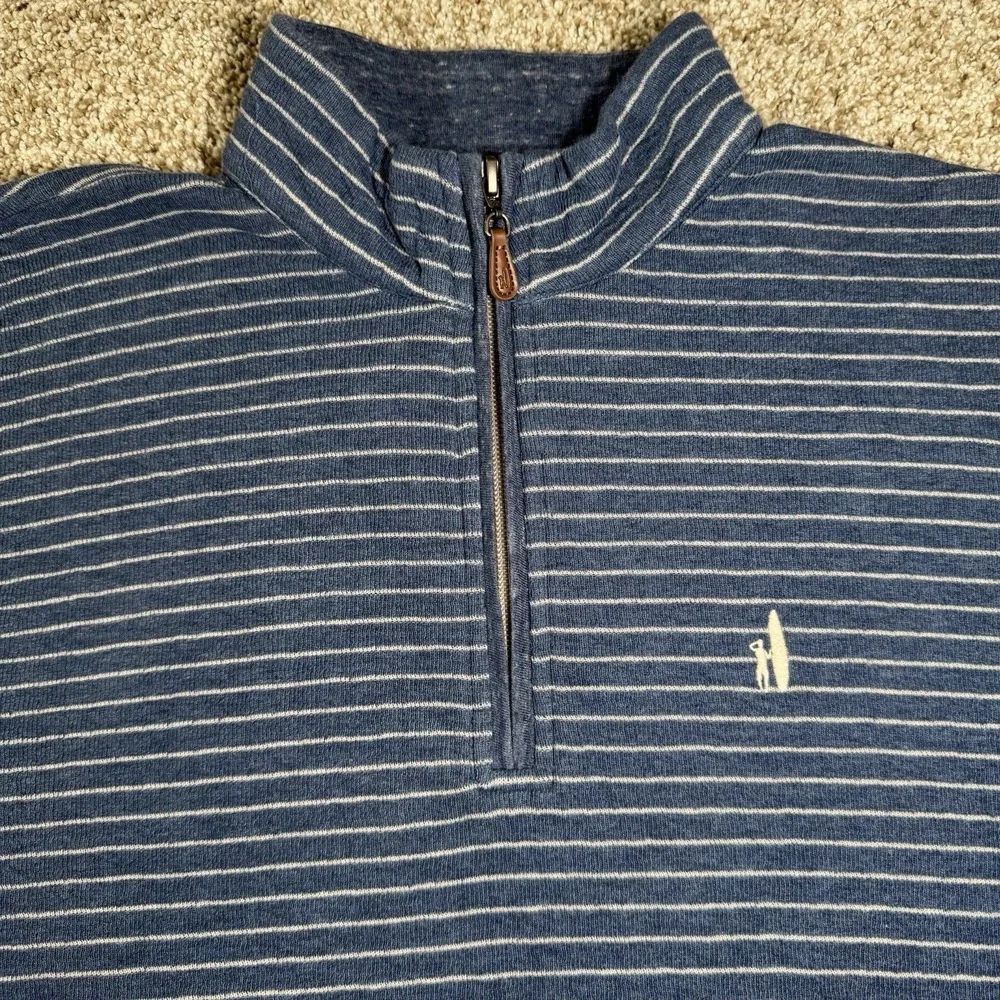 Johnnie O Mens Size S Surf Golf Blue Stripe‎ Emmett 1/4 Zip Long Sleeve Pullover